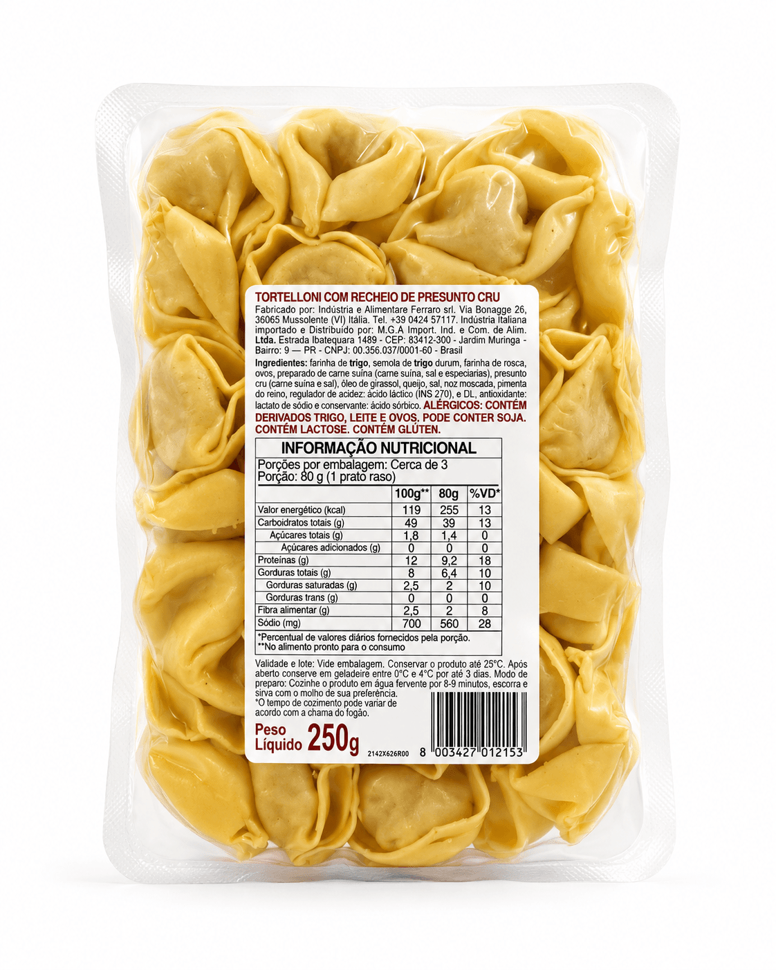 Tortelloni Italiano Recheado com Presunto Cru Parma 250g